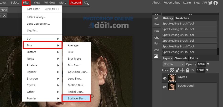 cong cu blur pts Smooth skin with photoshop, remove acne with photoshop