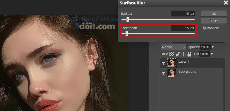 Use surface blur Smooth skin with photoshop, remove acne with photoshop