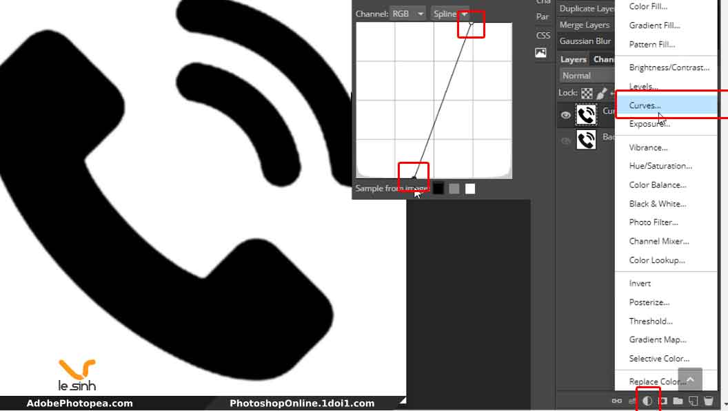 Continue to a New Adjustment layer Curves