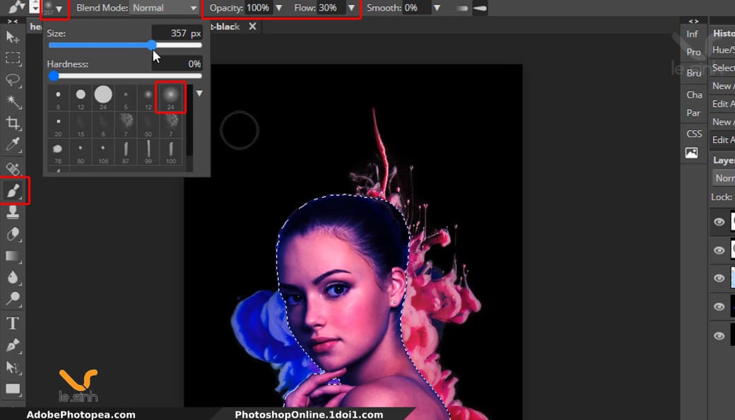 Use the brush tool to erase the color balance overlay